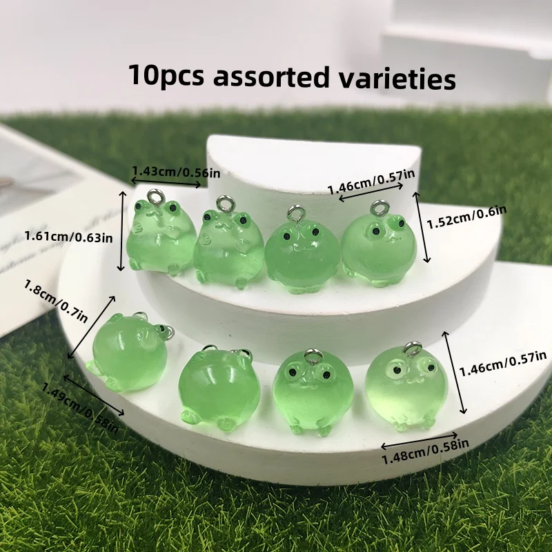 10Pcs Luminous Green Frog Charms for DIY Jewellery Making