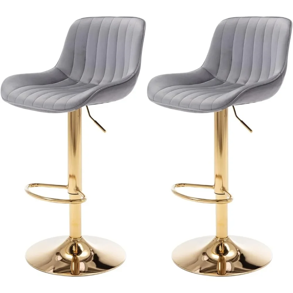 Modern Gold Velvet Bar Stools Set of 2 Swivel Counter Height with Back Adjustable Kitchen Island Stools for Home Decor