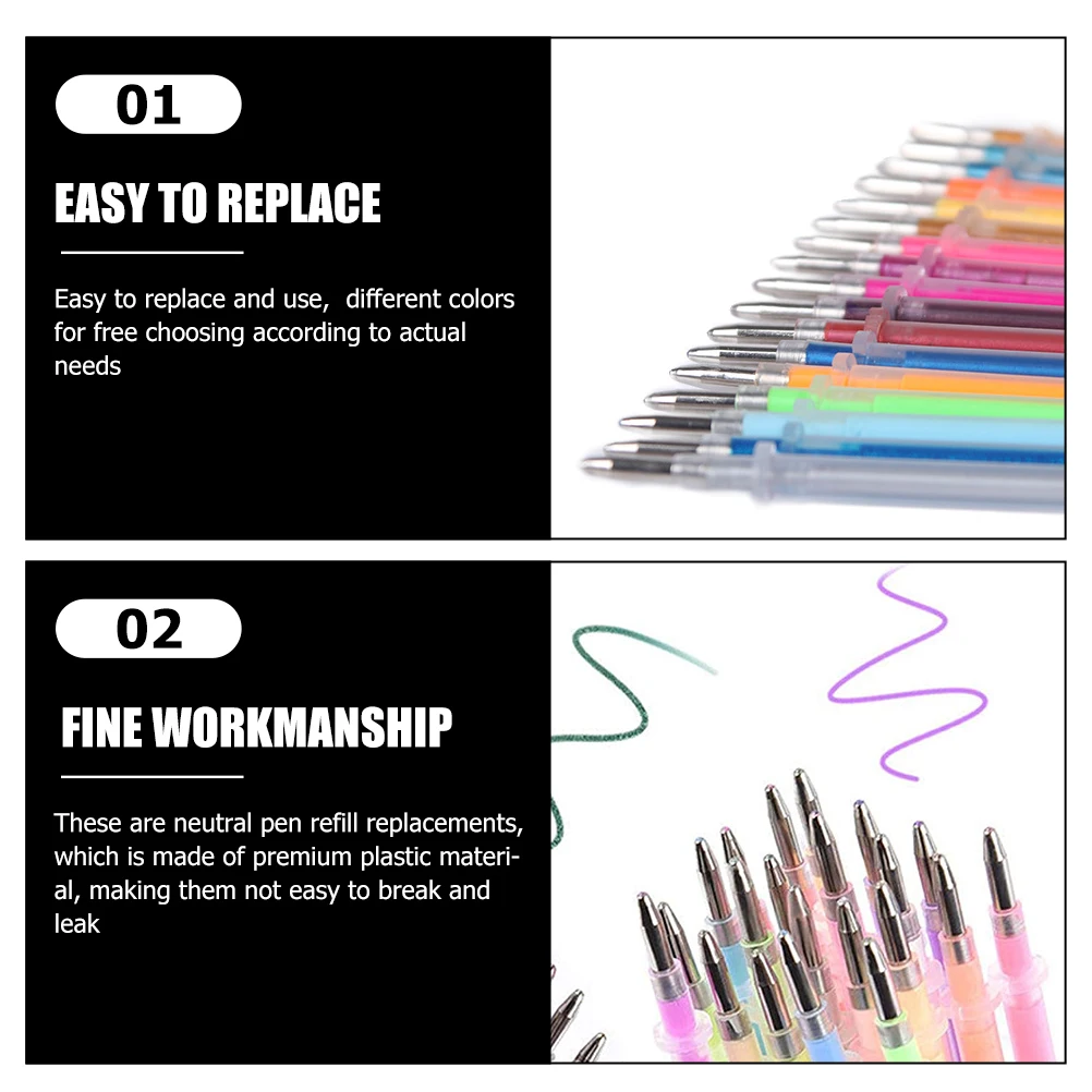 

24Pcs Plastic Gel Pen Refills Colorful Replacement Tips for Students Stationery Drawing Doodling Writing Supplies