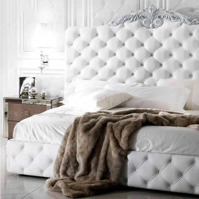 سرير مزدوج أنيق للأميرة الأوروبية، سرير فيلا أبيض فاخر على الطراز الفرنسي، مقاس كوين، أثاث كاما الزوجية للمنزل