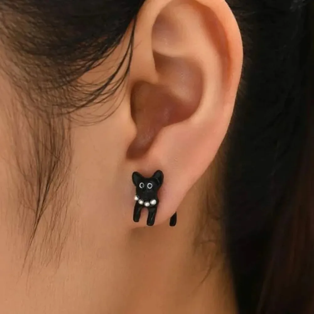 Handgemachte kleine schwarze Katze Ohrring für Frauen Accessoires Schmuck niedlichen Tier Kätzchen Ohrringe Mini Ins Wind