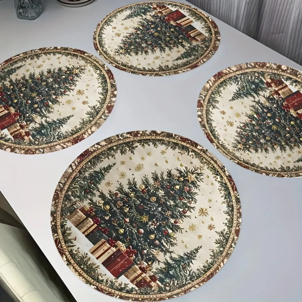 VIKAMA 4-teiliges Weihnachts-Untersetzer-Set, runde Tischsets, rutschfeste Tischsets, perfekt für Weihnachtstisch, Küche und Partydekoration