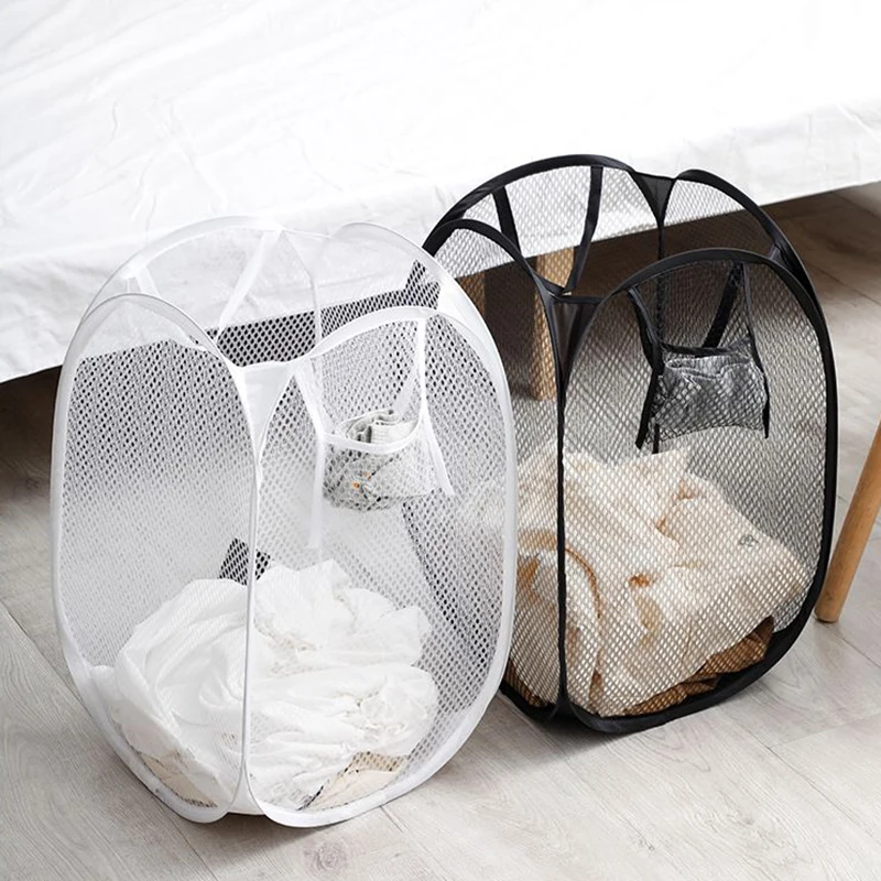 

Folding Dirty Laundry Sorting Basket Washing Frame Bathroom Cloth Mesh Storage Bag Frame Bucket Laundry Organizers Storage Pouch