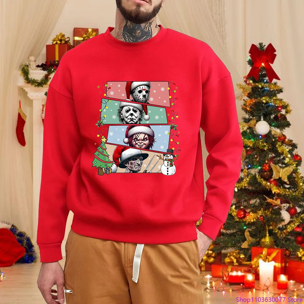

Horror Movie Christmas Pattern Print Sweatshirt Men's Crew Neck Pullover Christmas Costume Top
