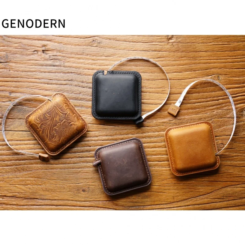 

GENODERN First Layer Cowhide Handmade Mini Tape Measure Measuring Tape Vintage Crazy Horse Leather Clothes Measuring Tape Measur