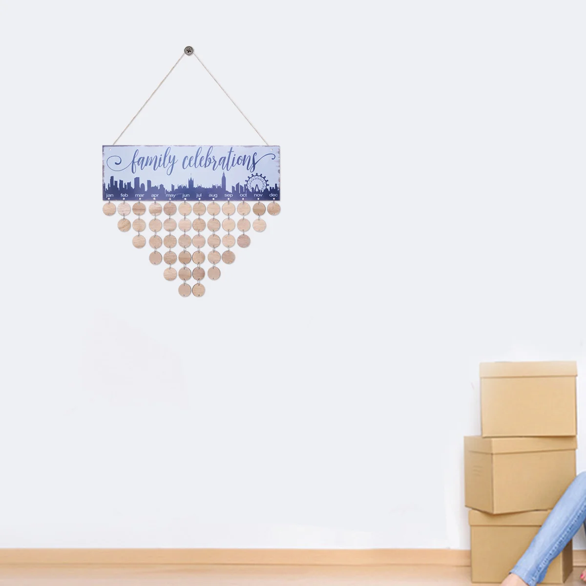 

1 Wooden Calendar Hanging Plaque Board 12x47x02inch Colorful Family Celebrations Birthday Reminder for Home Wall Decoration