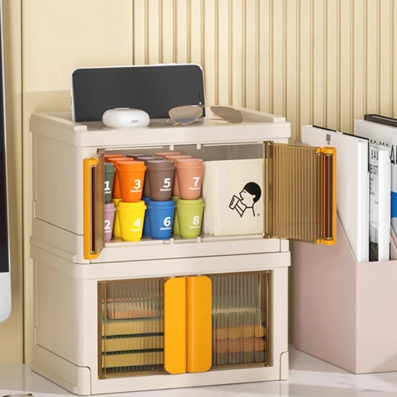 

Minimalist Desktop Storage Box, Stackable Dual-Door Mini Cabinet, Japanese Storage Cabinet, No-Installation File Organizer Home