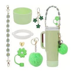 7Pcs Accessory Set Includes For Stanley Cup 1 Water Bottle Handle Strap, 1 Cup Cover, 1 Fixed Cup Cover, 1Straw Cover, 3 Charms