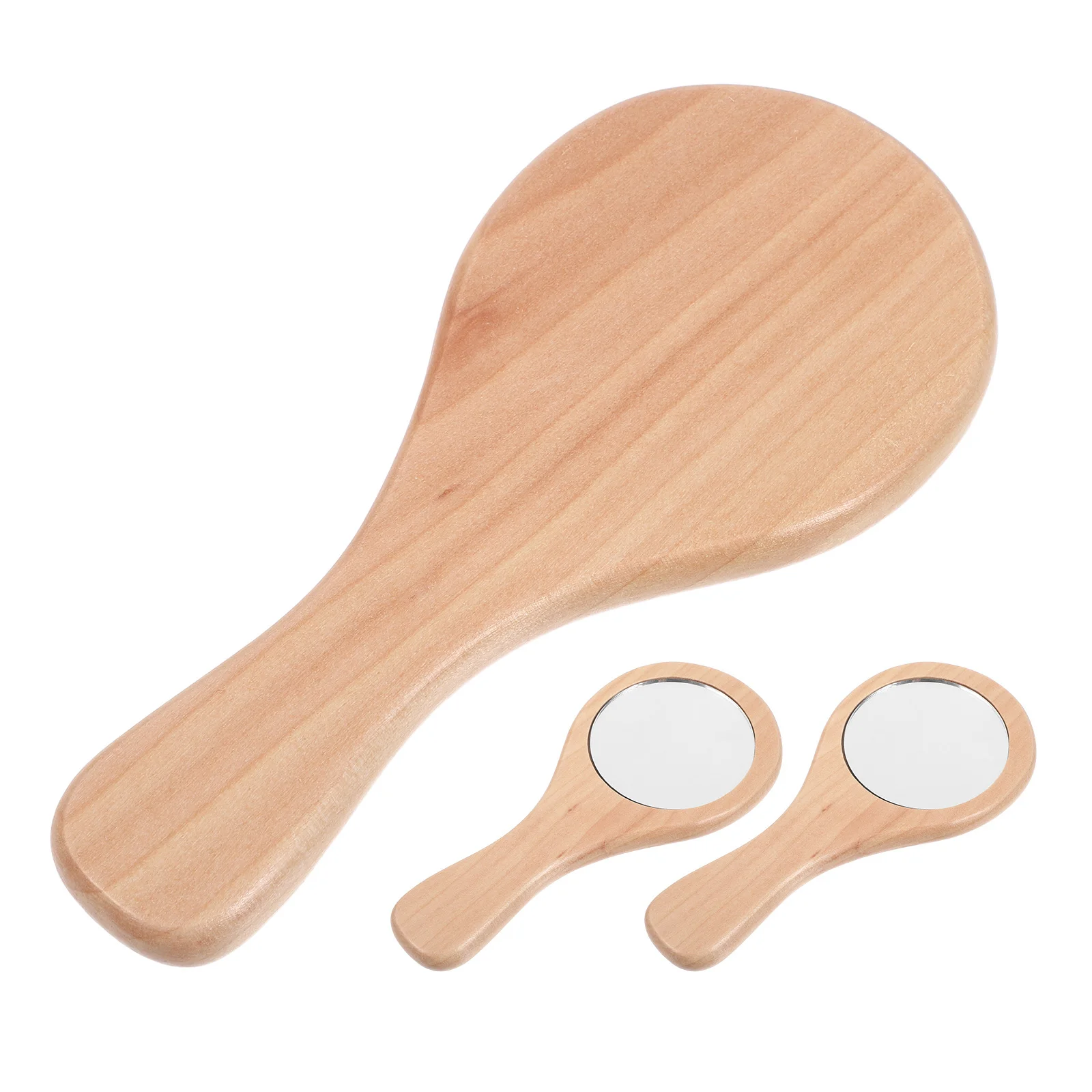 

3Pcs Handheld Makeup Mirror Small Round Wood Handle Portable Vanity Mirror for Women Men Travel Home Office Grooming Essential