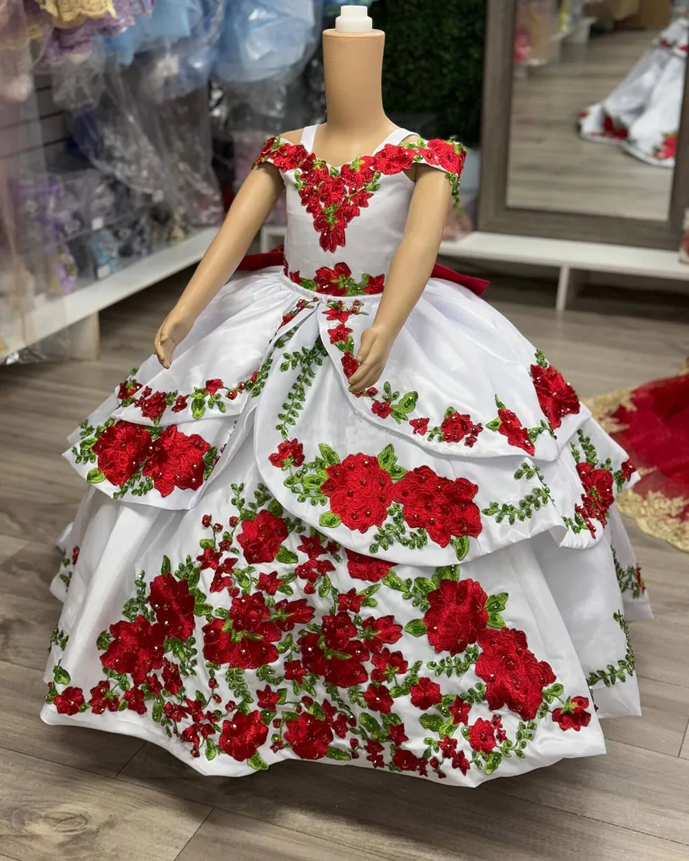 White Red Ball Gown Embroidery Child Princess Dress Removable Skirt Toddler Pageant Birthday Party Dress Girl Flower Gowns