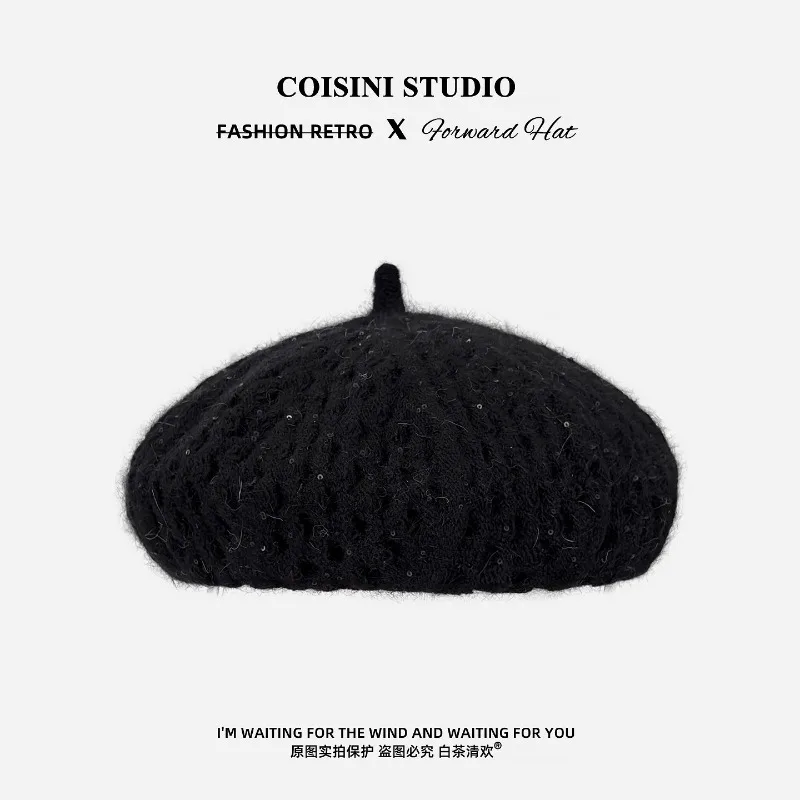 Koreanischer Stil, einfarbige, einfache Strickmütze für Damen, warme, hohle, vielseitige Malermütze für Mädchen für Herbst und Winter. – Detail 5