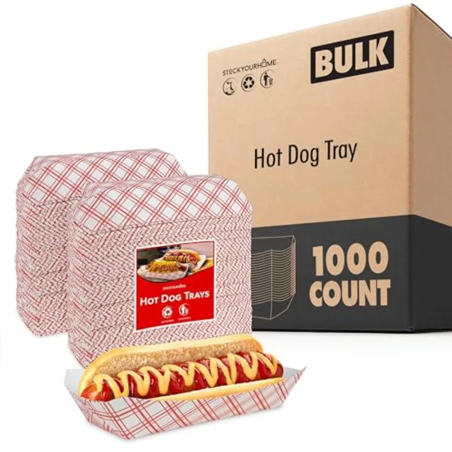 

Checkered Hot Dog Trays 1000 Pack Retro Red and White Food Boats for Hot Dogs Grease Resistant Paperboard Disposable Trays Stoc