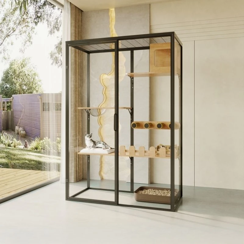 

Panoramic villa oversized household cage solid wood cat villa large indoor custom luxury glass cat room
