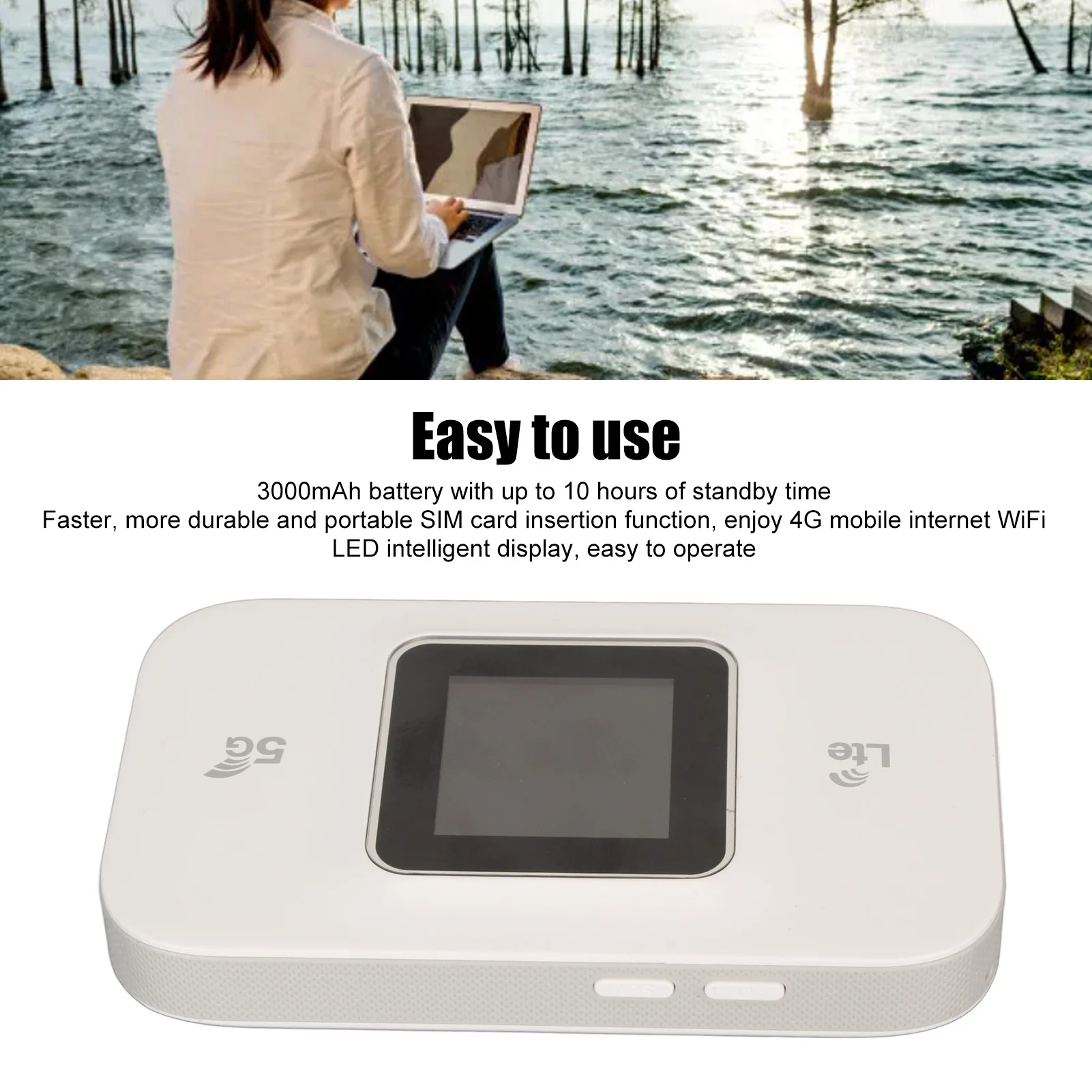 Portable WiFi Router Support 10 Devices Connection Long Battery Life 4G Mobile WiFi Hotspot Stable Compact for Cell Phone