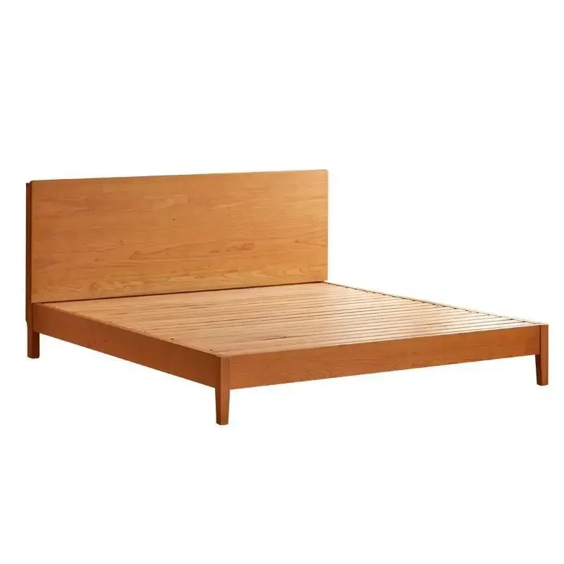 

Nordic full solid wood tatami without bedside modern simple oak double bed cherry wood storage bed small apartment