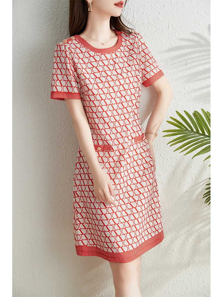 Ele A-Line Dr Damen Faionable Print ort Sve Midi Dr Korean Sle Commute Polyesterfaser Sommer Dr