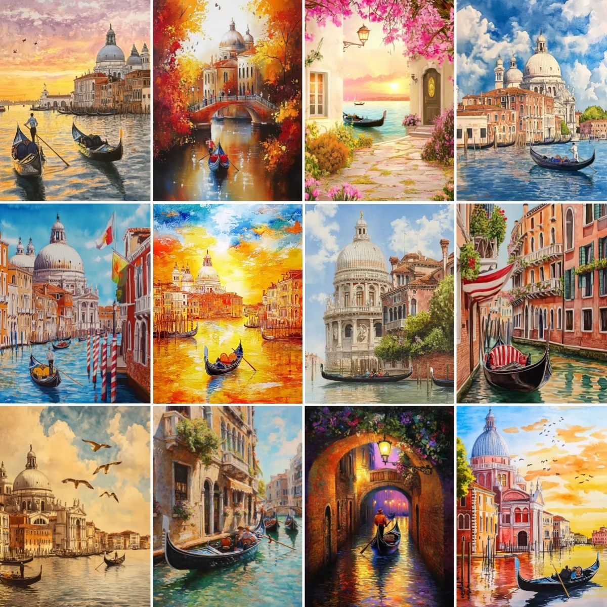 مدينة البندقية المائية الكبار الرقمية النفط الطلاء DIY كيت رسمت باليد النفط اللوحة فرملس التلوين الرقمي ديكور المنزل #1