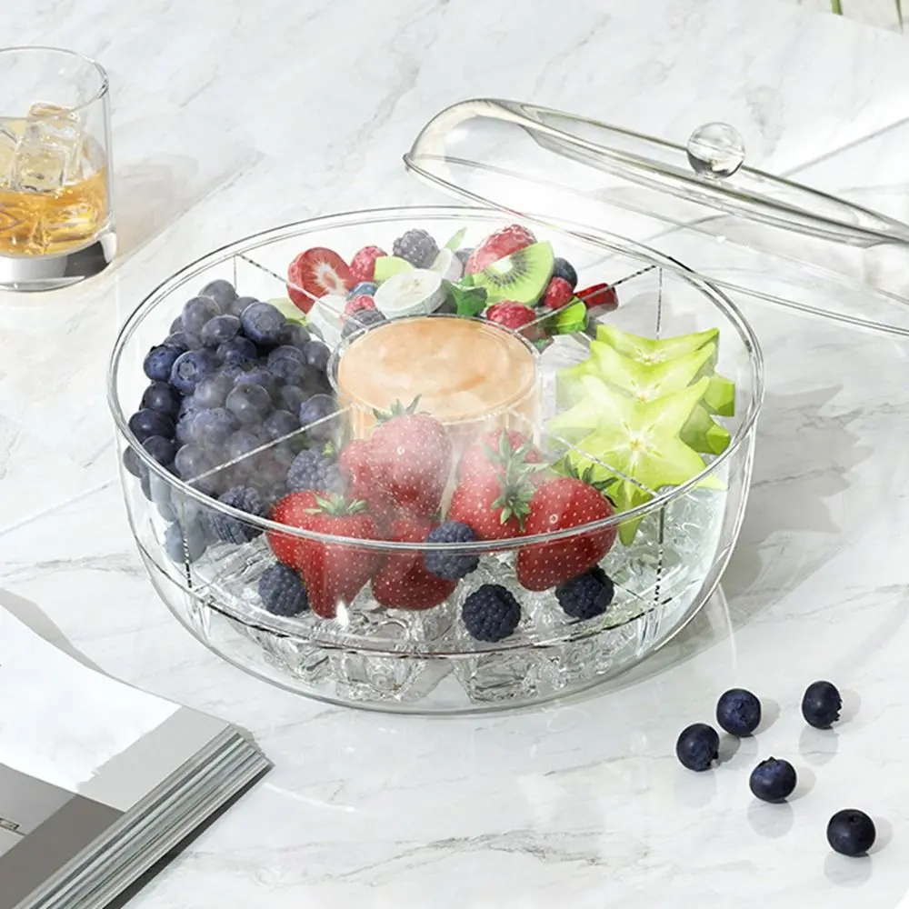 

Plastic Refrigerator Spins Fruit Platter Transparent Round Fruit Platter Crisper Rotating Large Capacity Snack Storage Box