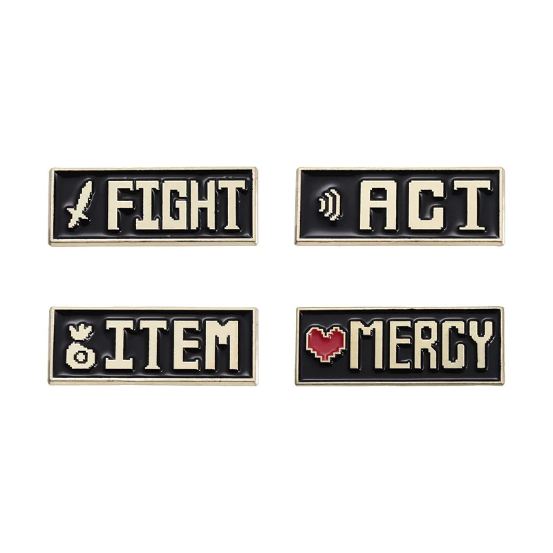 Cartoon letter nameplate badge FIGHT/ACT/ITEM/MERCY English series fixed brooch accessory pins wholesale gift to friends