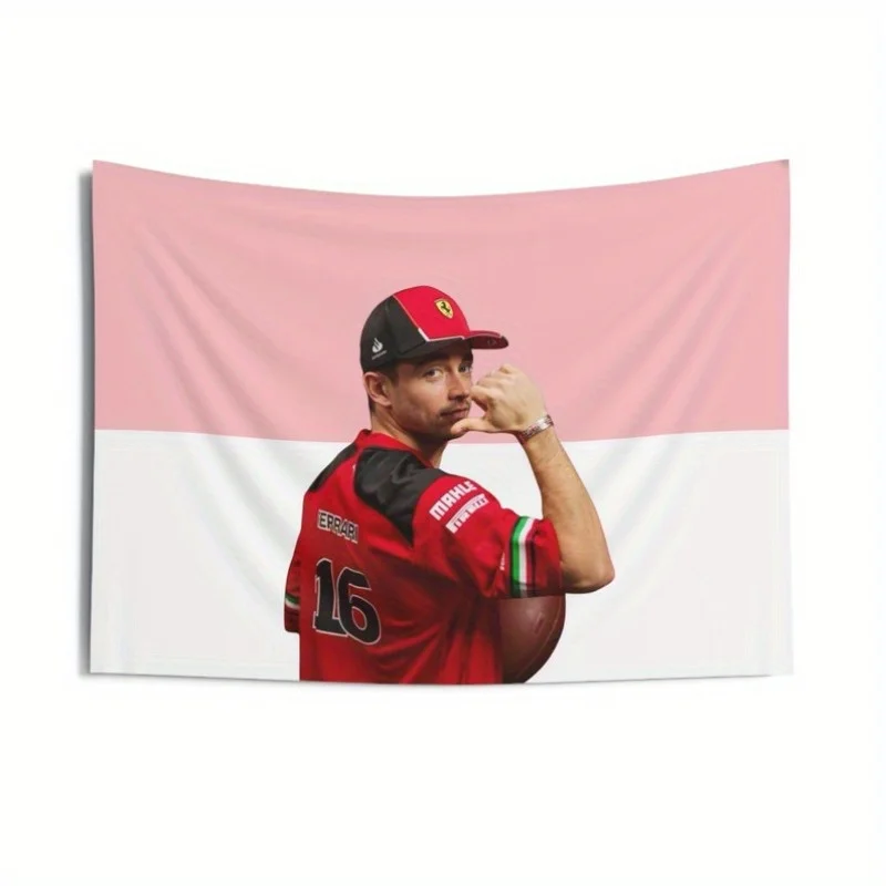 1pc Charles Leclerc Monaco Pink Flag Canvas Premium Fabric Racing Decor with Hooks No Electricity Required Vivid Racing Design