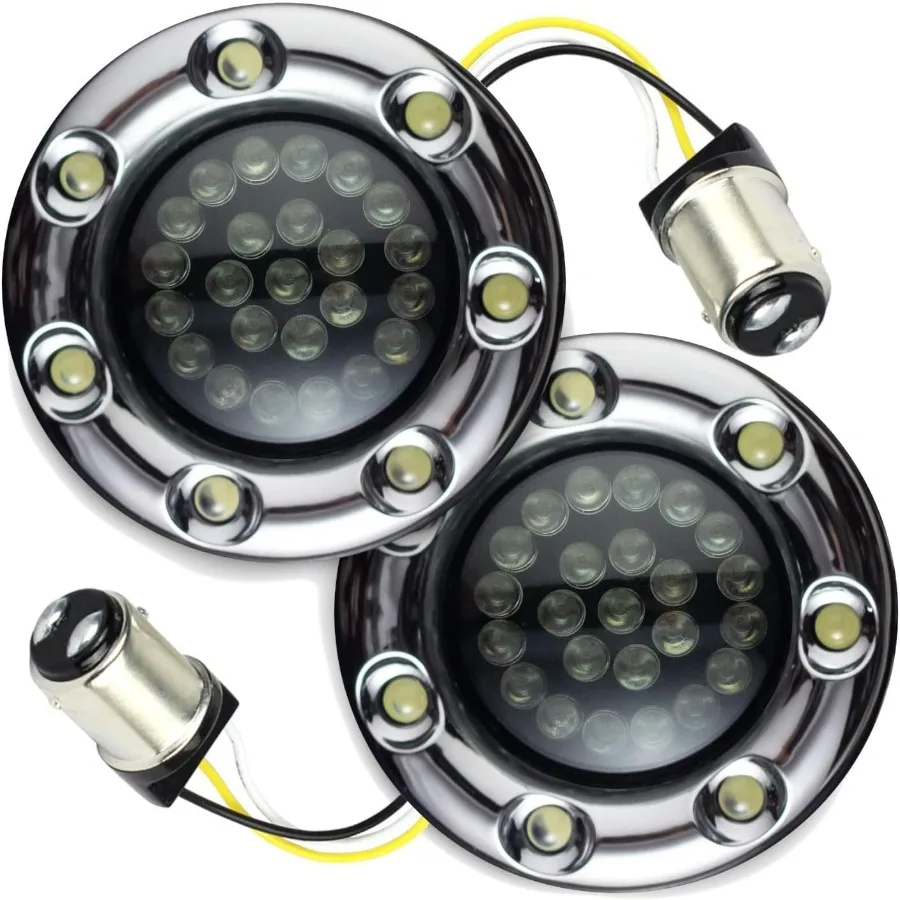 

2 Inch Bullet Front Infinity Beam LED Turn Signals w/Running Light Ring Covers for Harley Davidson - Chrome / 1157 Base