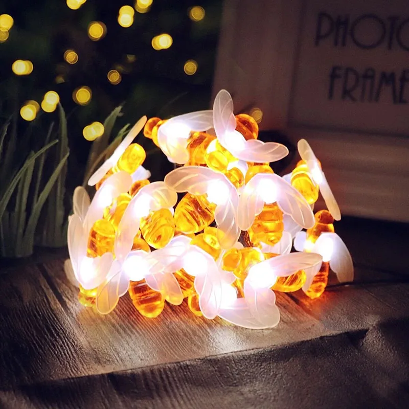 Stringa di luci solari da 5 m 20 lucine a energia solare a forma di ape da miele per la decorazione estiva della recinzione del giardino domestico all'aperto