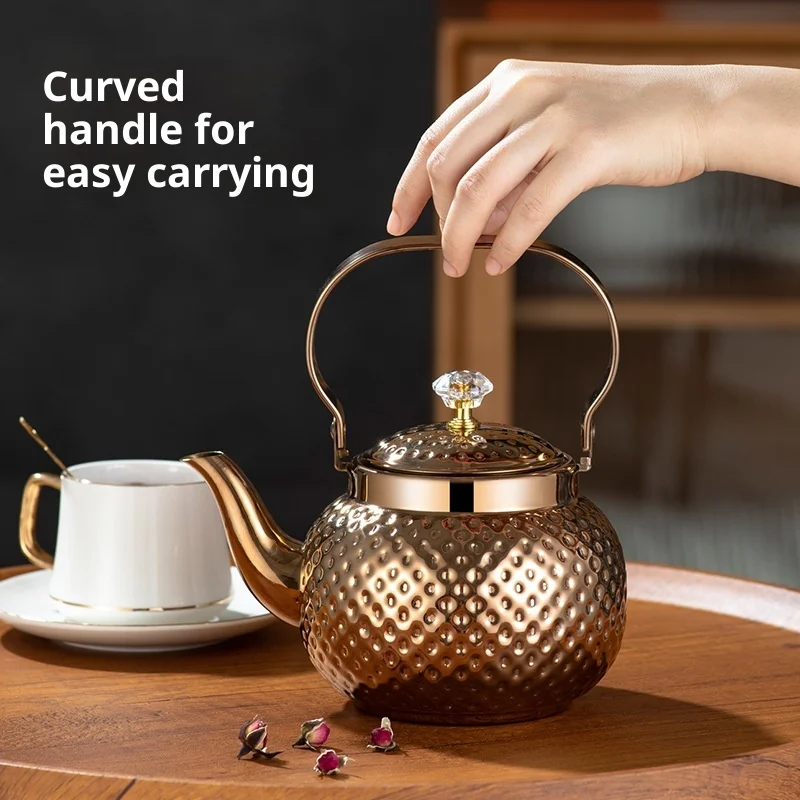 

Stainless Steel Hammered Pattern Tea Pot for Home Use Flower Tea Water Kettle Boiling Water Pot