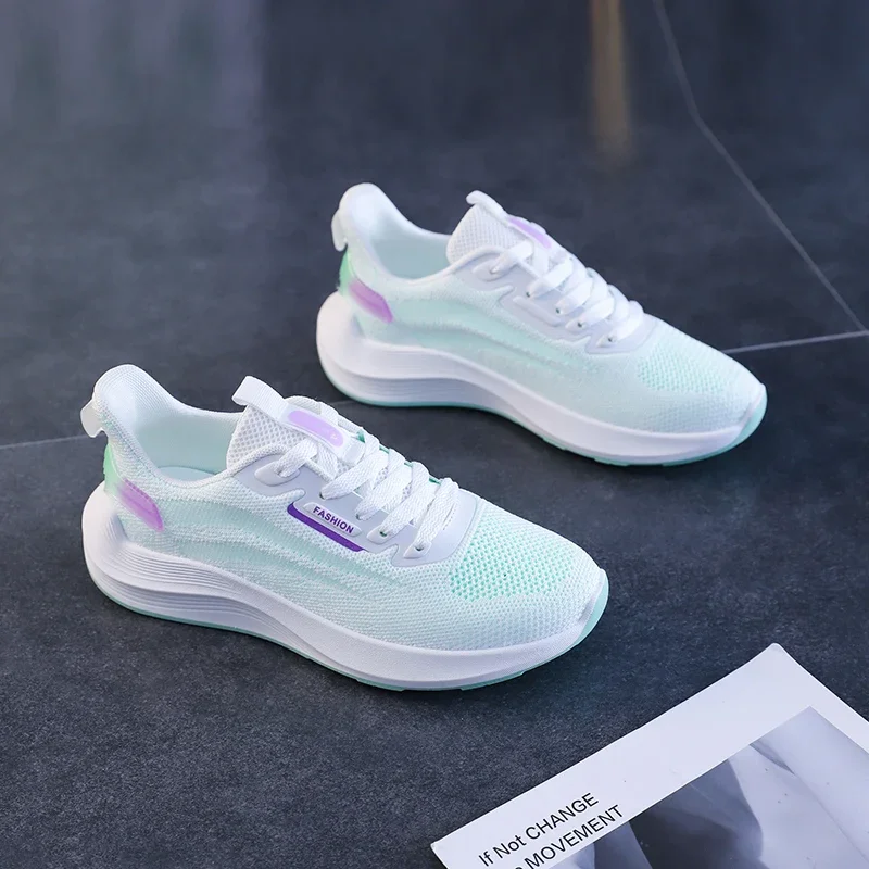 Sepatu kets bertali untuk wanita, sepatu Sneakers kasual sol tebal antiselip, sepatu wanita tahan air motif blok warna