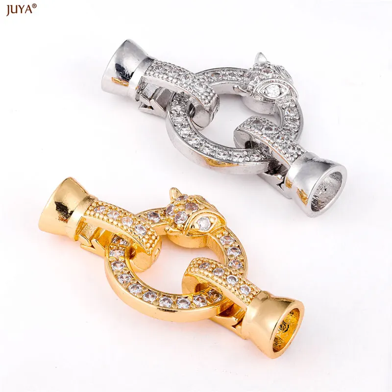 JUYA High Quality Copper Hooks Connectors Zirconia Lock Buckle For DIY Needlework Pearls Bracelet Jewelry Making Accessories