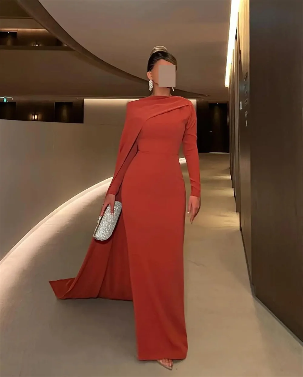 

ROYET Sweep Train New Customized Party Dress Long Sleeve Mermaid Formal Prom Gown Floor Length Woman Evening Dress