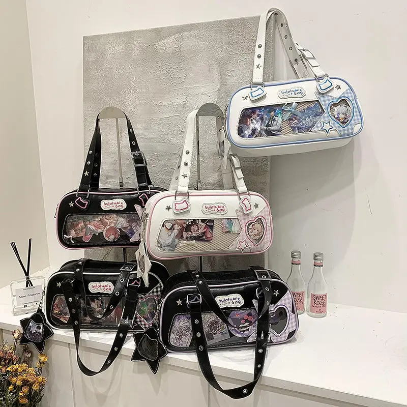 JIAERDI Harajuku Ita Bag Transpaent Display Shoulder Bags Women Sweet Cute PU Underarm Bag Female Elegant Tote Bag Bolso Mujer