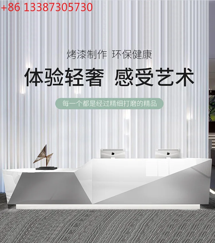 

Стойка ресепшн для офиса, белая, окрашенная, изогнутая, для приема посетителей и оформления заказов