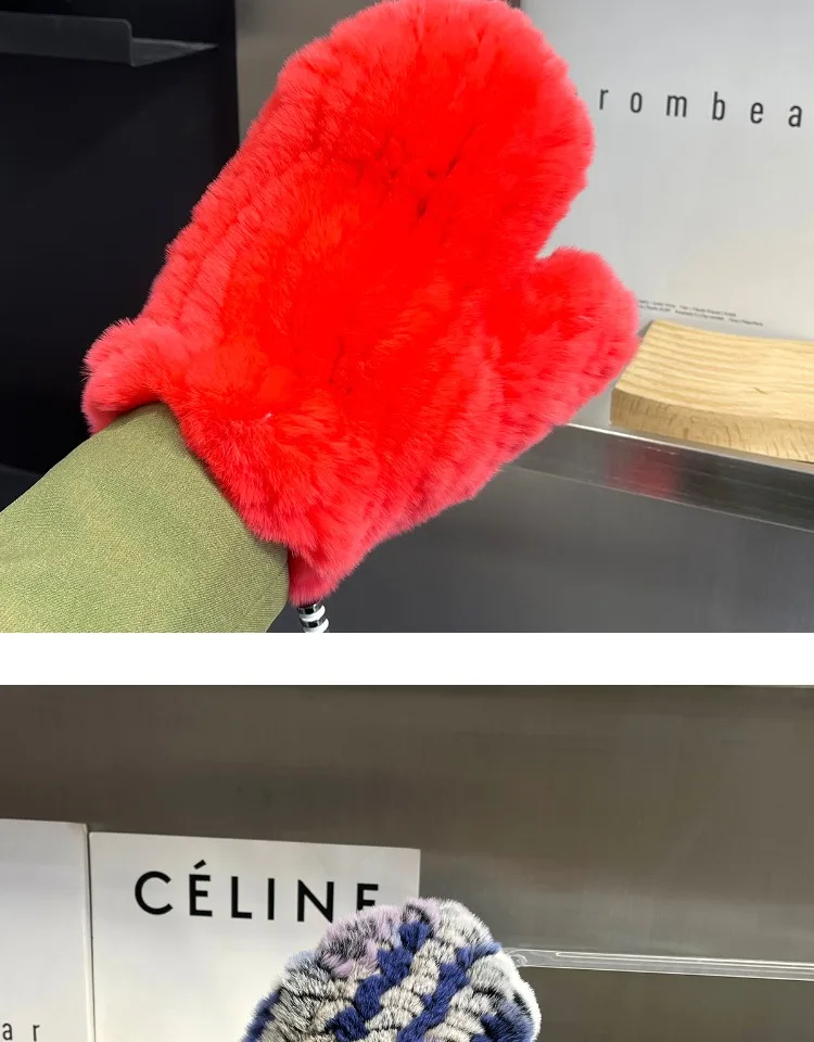 Women's Winter Warm Real Rex Rabbit Fur Gloves Good Elastic Ladies Fur Mittens Girls Outdoor Warm Natural Rex Rabbit Fur Mittens