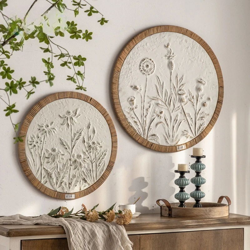 

Vintage Round Solid Wood Carved Wall Art Round Home Decor Interior Room Decoration Deko for Bedroom Hotel Restaurant Homestay