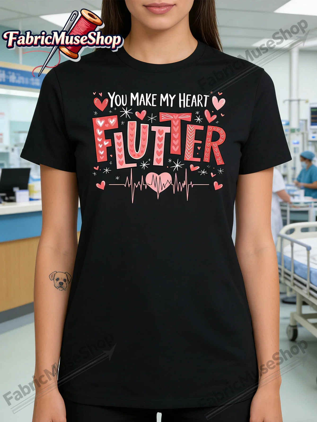 You Make My Heart Flutter Cardiac Nurse Valentine CVICU T-Shirt Casual Breathable Tee, Stylish Summer Top, Outdoor Cloth 100% Co