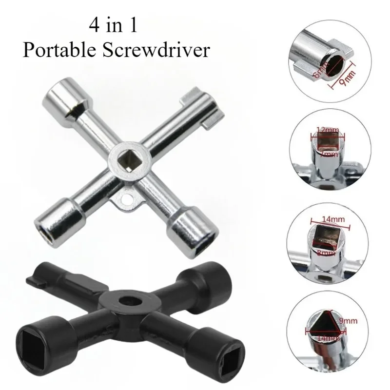 4 In 1 Multifunction Electrician Plumber Utility Cross Switch Wrench Universal Square Triangle Key for Gas Train Bleed Radiator