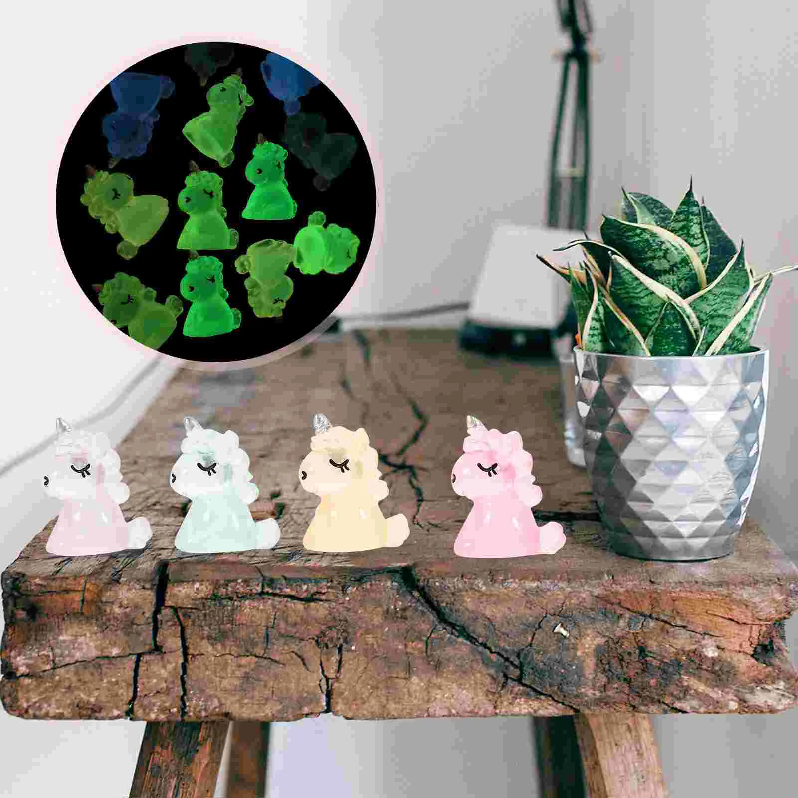 12 Pcs Decorative Element Glow in The Dark Unicorn Decoration Desk Mini Figure Resin