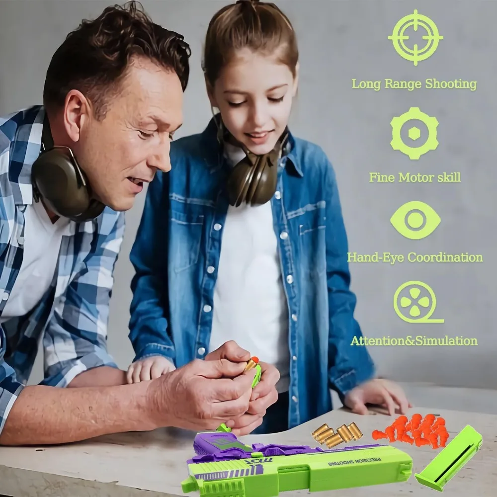 Pistola giocattolo per espulsione di conchiglie Tirare indietro automaticamente Giochi di tiro d'azione Modello educativo Giocattolo con proiettile morbido per regali per bambini