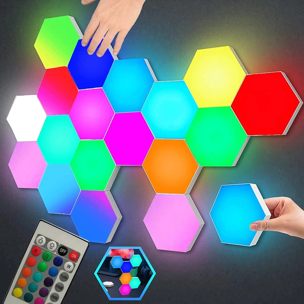 RGB Room LED Remote Control Hexagonal Color Light Creative Geometric Combination Night Light Living Room Bedroom Self Decoration