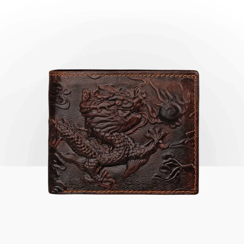 

New Luxury Cattle Male Quality Leather Fashion Design 3D Dragon Emboss Simple Standard Brand Wallet Handy Purse Men Black Wallet