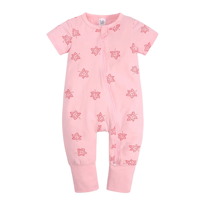 Essentials Kids Tales Sommer Kleinkind Jungen Kleidung Baby Mädchen Schlafanzug Reißverschluss Strampler Baumwolle O-Ausschnitt Kurzarm Body 3-24M – Detail 2