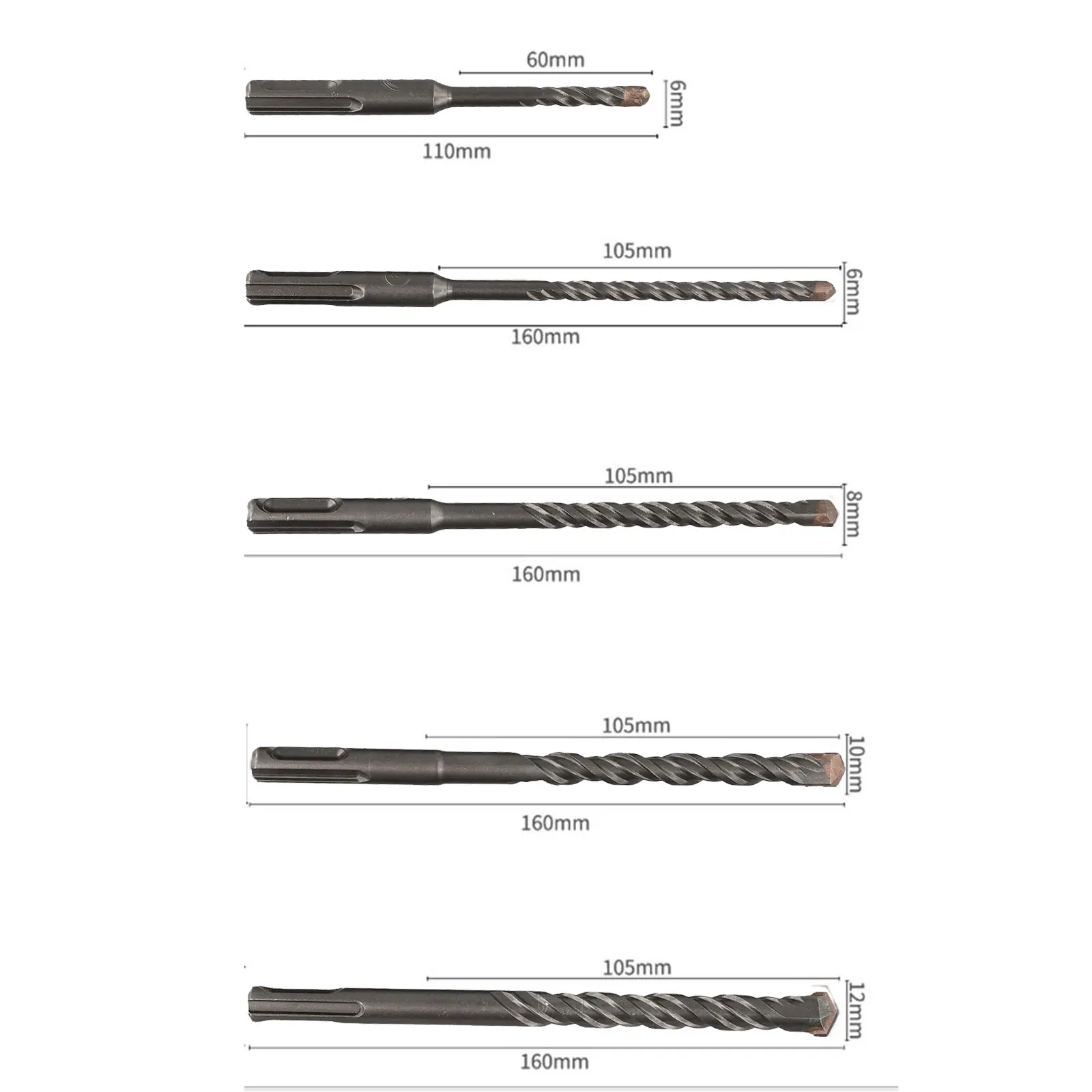 

Набор из 5 сверл для электрического перфоратора: двойные долота из твердосплавной стали для бетона, кирпича и натурального камня
