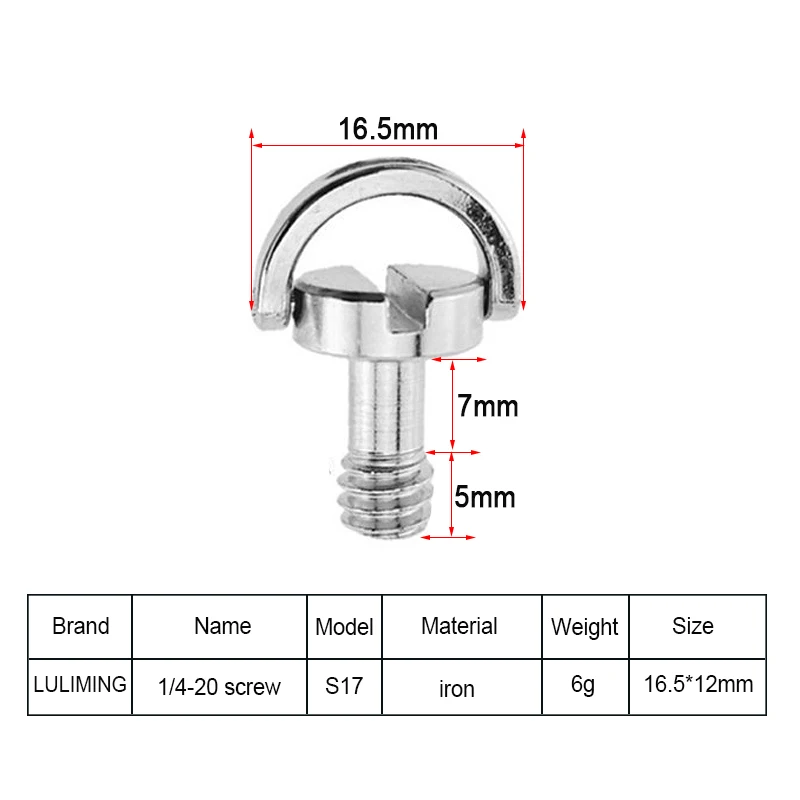 1/4 3/8 Inch Quick Release Screw Metal D-ring Screw Tripod Ballhead camera quick release plate screw Photography accessories