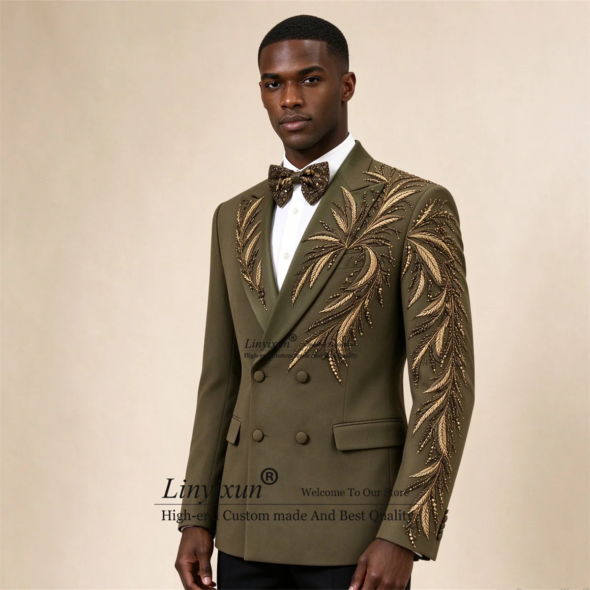 High End Jewelry Diamond Men Suits Customized Slim Fit Double Breast Groom Male Blazers 2 Piece Sets Wedding Tuxedos ropa hombre