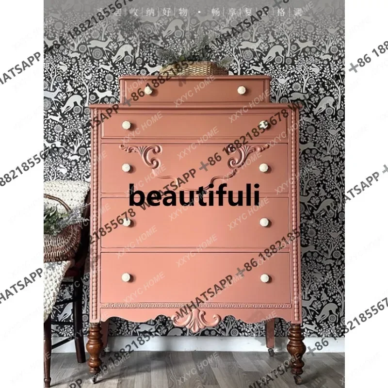 D178 Medieval solid wood chest bedroom carved locker  country living room high chest