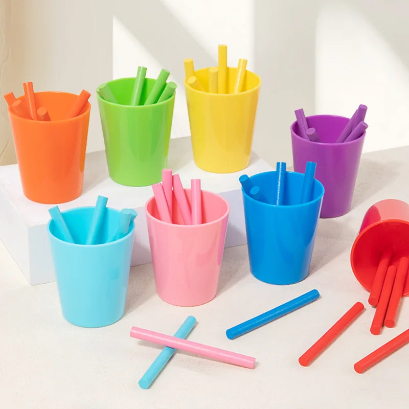 Palo de Conteo con tazas de clasificación a juego Montessori para niños, aritmética de aprendizaje preescolar y ayudas de enseñanza de entrenamiento cognitivo de Color