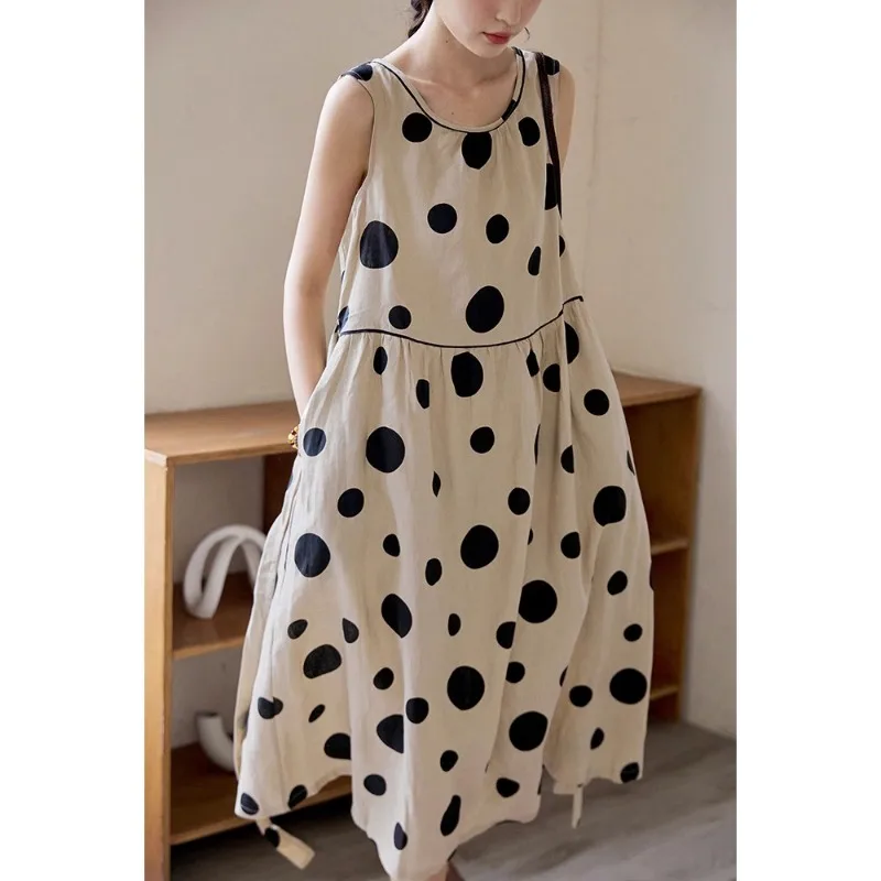 

Dress 2026 Summer Large Size Fat MM Women's Vest Sleeveless Skinny Polka Dot Long Dress Children