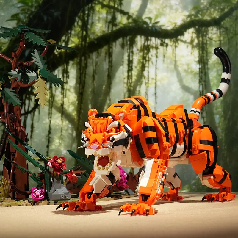 

King Of The Jungle Tiger Model Building Blocks 1650PCS Creative Animal Construction Bricks Educational Toys For Children Adult