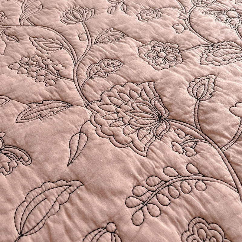 3-Piece 100% Cotton Quilt Set, Rustic Solid Color Embroidered Lightweight Summer Bedspread, Non-Slip Quilted Sheet Home Decor 4