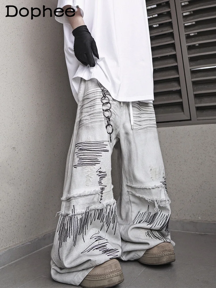 

Модные трендовые свободные джинсы в стиле ретро, молодежные популярные красивые мужские широкие брюки